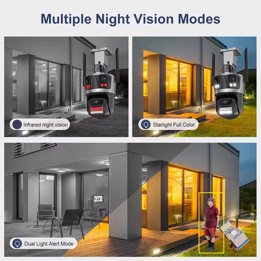 Wistino 8MP 4K outdoor three lens camera PIR humanoid detection connection color night vision wifi camera
