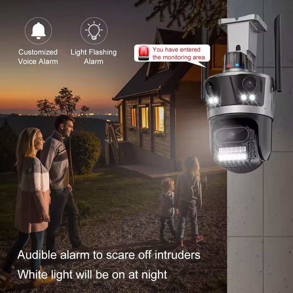 Wistino 8MP 4K outdoor three lens camera PIR humanoid detection connection color night vision wifi camera