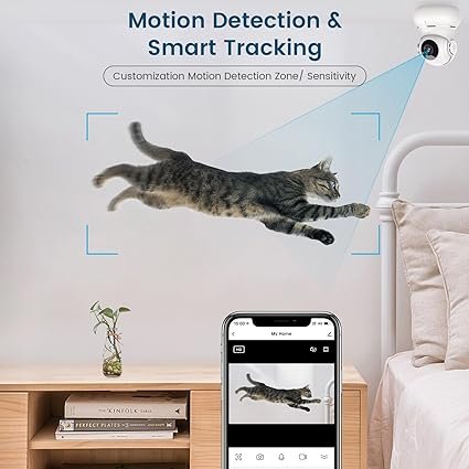 Wakiya 2K, 360 Pan/Tilt Cameras for Home Security with Motion Detection, 2.4G WiFi Camera with Night Vision & 2-Way Audio