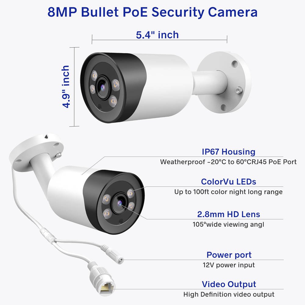 Vikylin Compatible Hik NVR PG2087C Full Color 8MP Human/Vehicle DetectionBuilt-in Mic h.265 Fixed Bullet Network Camera