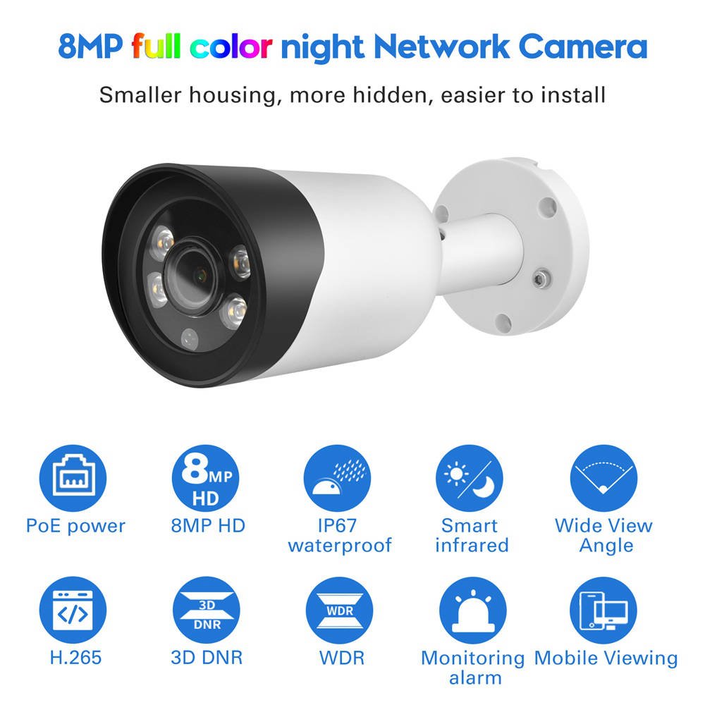 Vikylin Compatible Hik NVR PG2087C Full Color 8MP Human/Vehicle DetectionBuilt-in Mic h.265 Fixed Bullet Network Camera