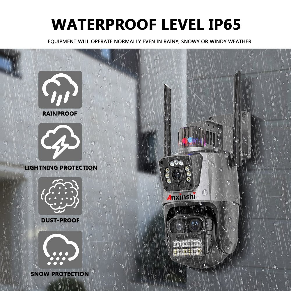 Anxinshi 8X Zoom ICSee 6MP Wireless Multi Lens WiFi PTZ Network Camera