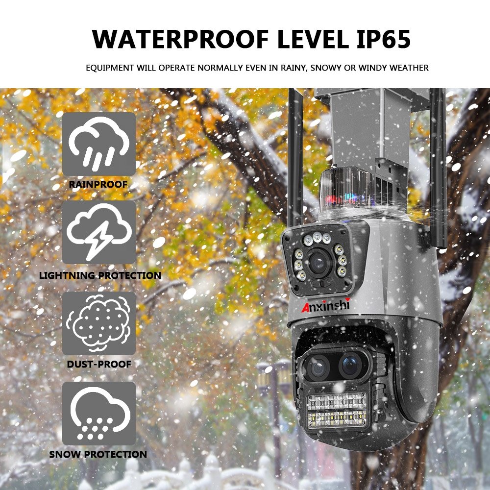 Anxinshi 8X Zoom ICSee 6MP Wireless Multi Lens WiFi PTZ Network Camera