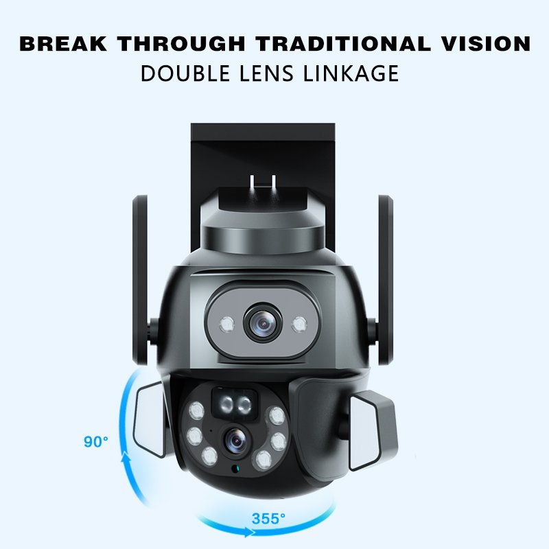 WIFI Camera Security Outdoor Dual-Lens Wide View Wireless 2K Spotlight Color Night Vision 4G PTZ Solar CCTV Camera