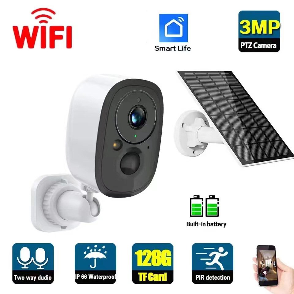 Solar-powered rechargeable camera indoor/outdoor waterproof WiFi camera wireless surveillance device solar cctv camera
