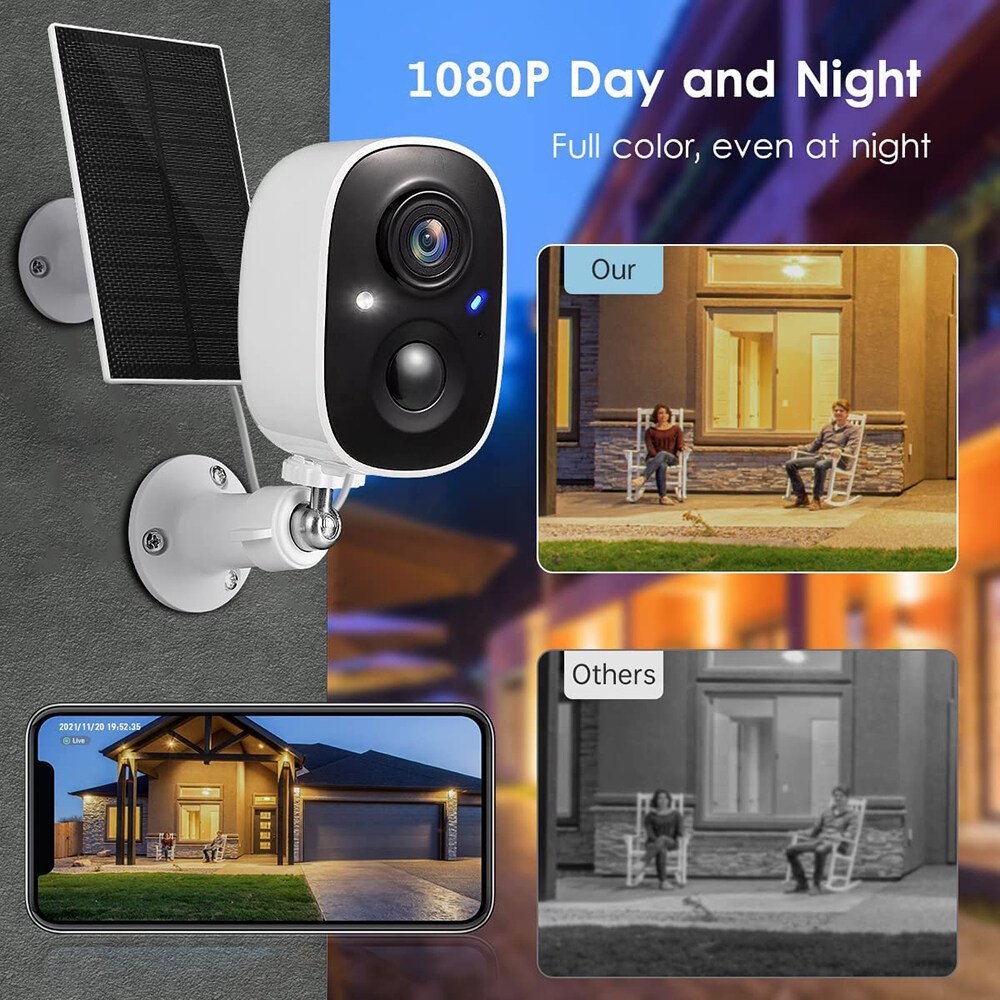 Solar-powered rechargeable camera indoor/outdoor waterproof WiFi camera wireless surveillance device solar cctv camera