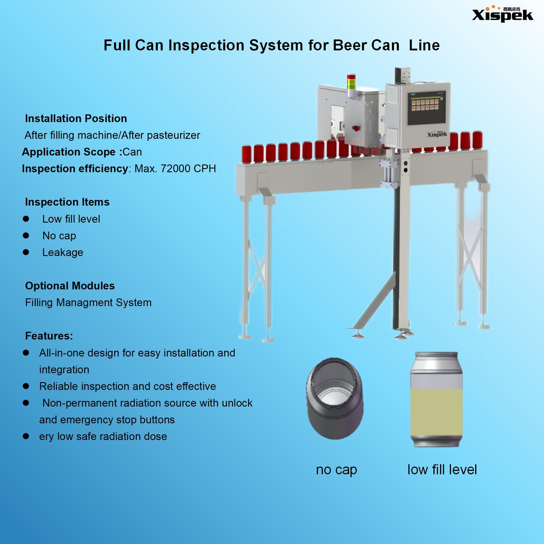 X-RAY Full Can Inspection System for Beer Can Line FILL LEVEL INSPECTION