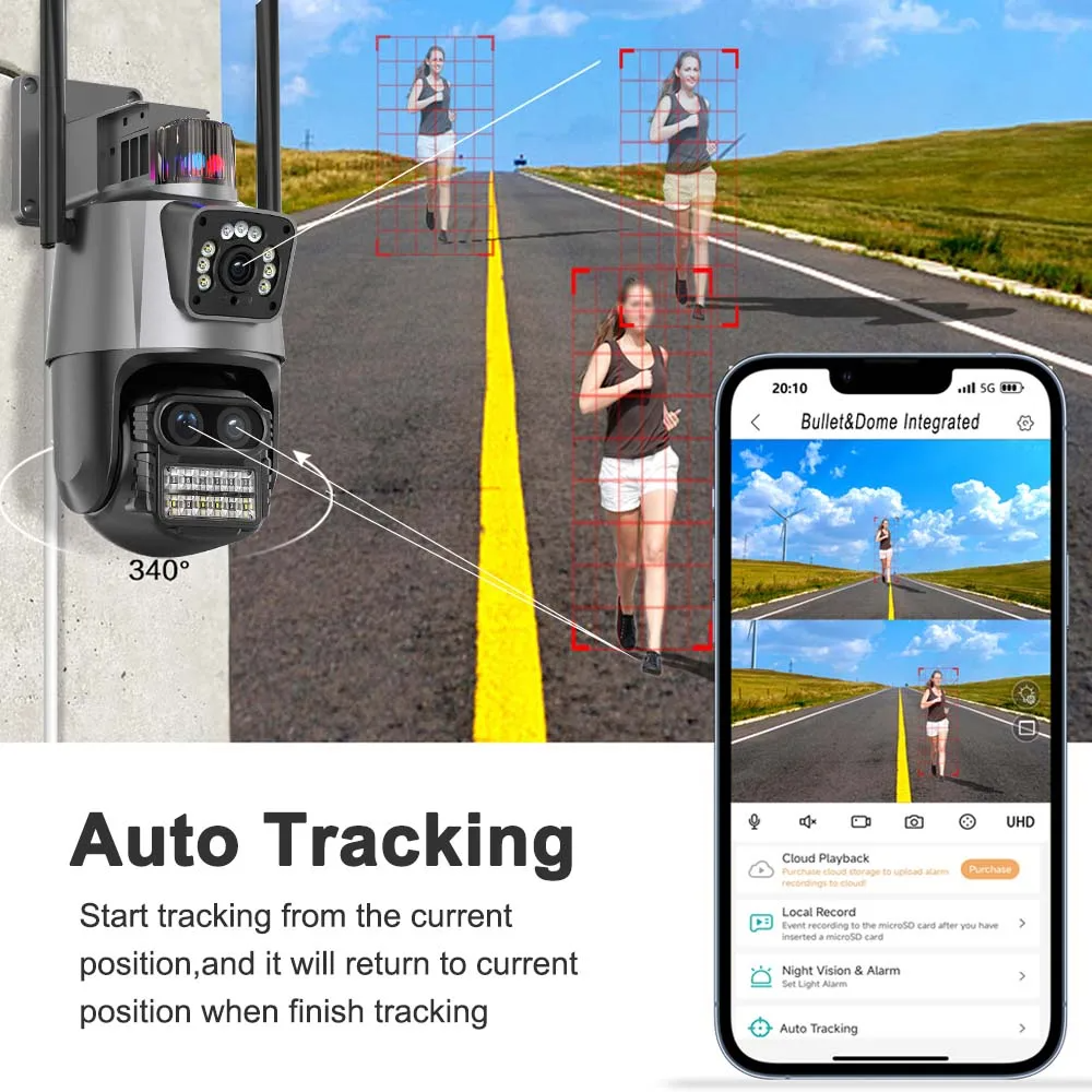 3 Lens IP66 Waterproof 4K/8K 10X Wireless WIFI PTZ Network Camera Two-Way Audio Wide Angle Built-In Mic Speaker Home Use