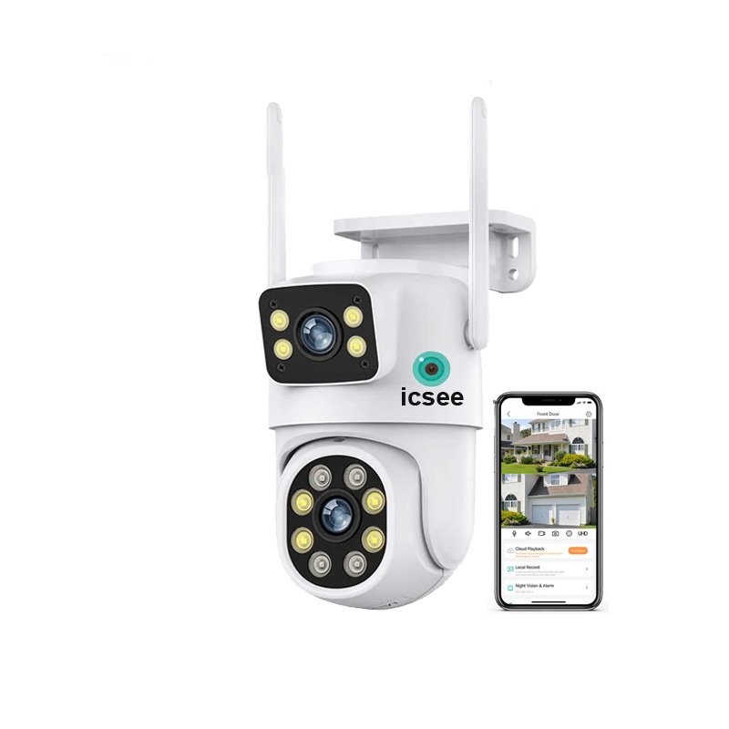 ICSEE APP Outdoor Dual Lens Camera WiFi analog Surveillance Human Motion Tracking PTZ 4k MINI small SIM card 4G Wireless Camera