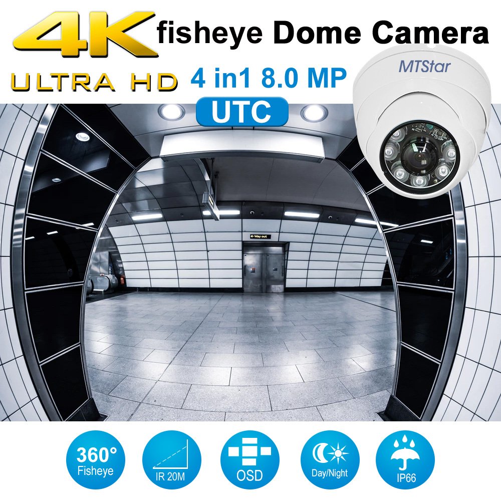 Ultrahd 4K (8MP) 4 in 1 AHD 360 Degree Fisheye Panoramic Analog Dome Camera Indoor Mini Night Video Security Camera CMOS IP66