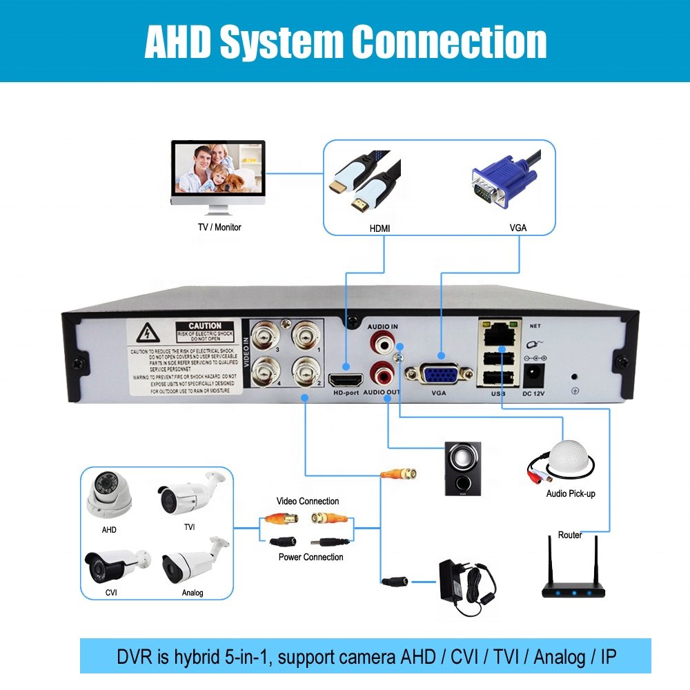 CCTV security camera 1080P HD Outdoor AHD analog Camera Kit With DVR 4CH two way audio Camara System low price