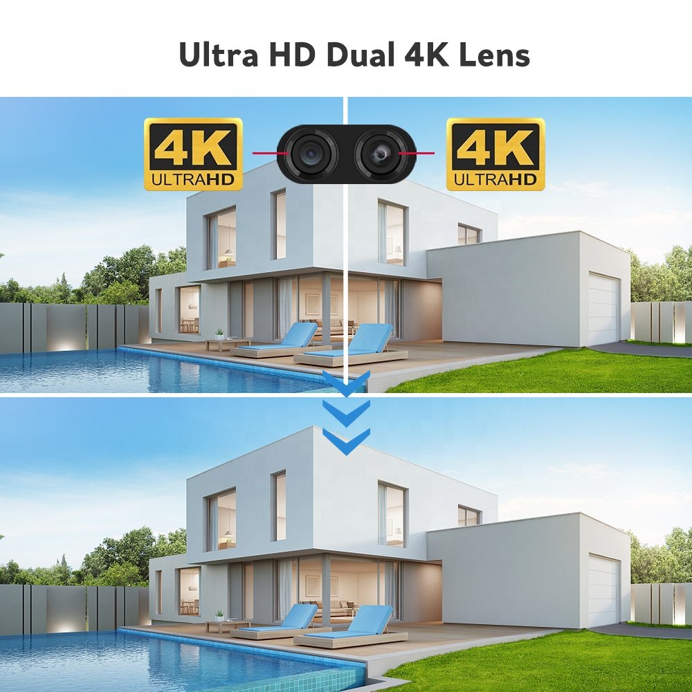 WIFI / 4G Sim Card Security Camera Dual 4K 8MP Ultra HD Lens 10X Digital Zoom AI Human/Vehicle/Pets Smart Detection 16MP Camera