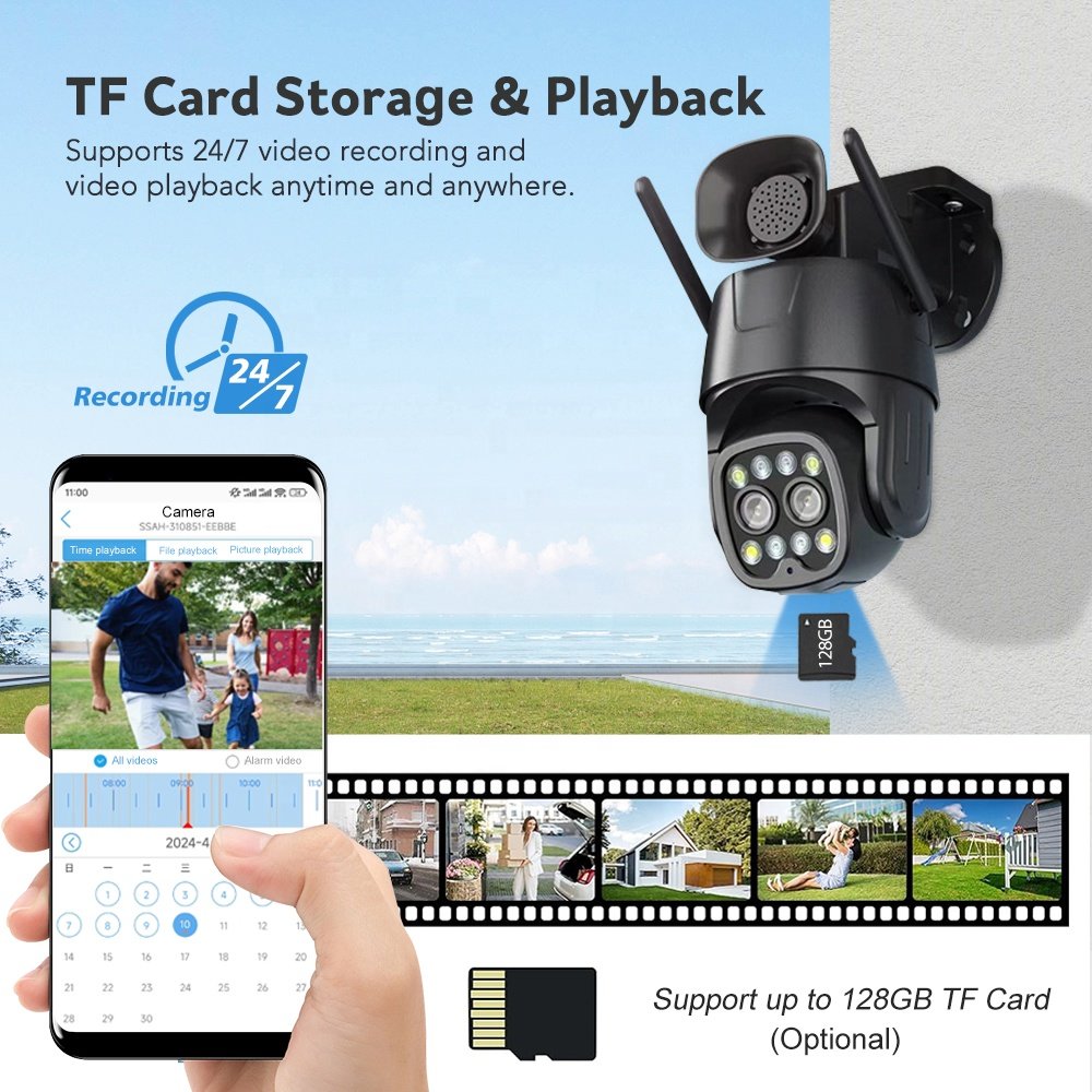 WIFI / 4G Sim Card Security Camera Dual 4K 8MP Ultra HD Lens 10X Digital Zoom AI Human/Vehicle/Pets Smart Detection 16MP Camera