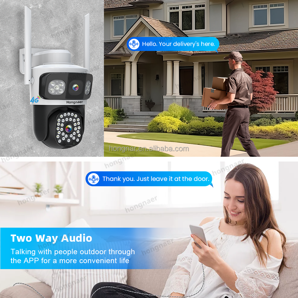 Hongnaer 6MP 4G 3 Screens Wireless Surveillance PTZ Camera Eseecloud Dual Lens IP 4G Sim Card Home CCTV Security Network Camera
