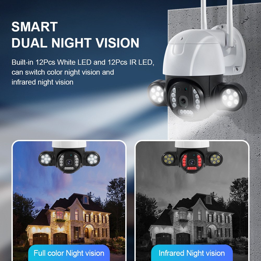 icsee 4MP Dual Night AI Human Auto Tracking Outdoor Floodlight Security Camera with Ptz & Wifi for Home Use