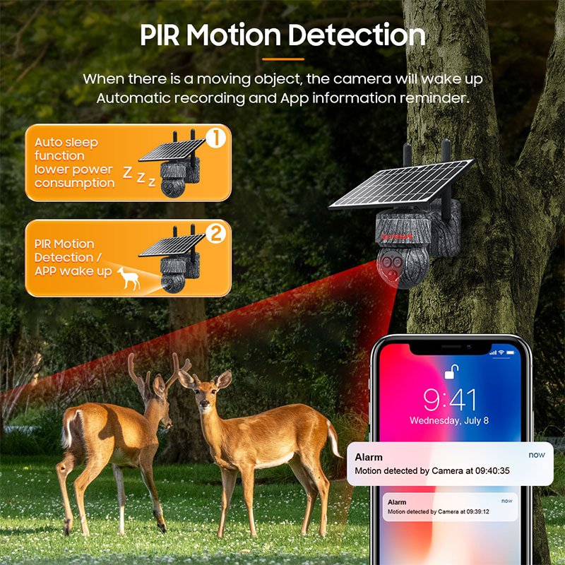 VESAFE New HD 6MP Camouflage Hunting Camera PIR Motion Detection 12X Zoom IP PTZ 4G Network Solar Security Camera