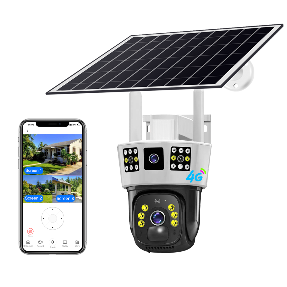 V380pro New Dual Lens 3 screen 6MP 4G Sim Card Solar Battery Powered Security Camera System CCTV PTZ Network Camera