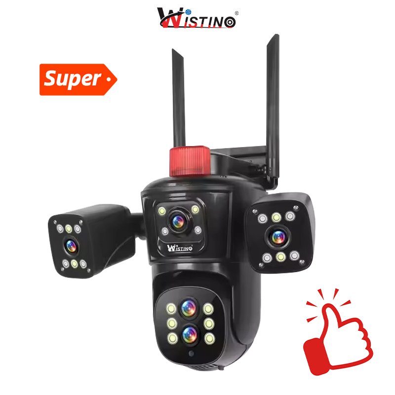 Wistino 8MP WiFi Camera Outdoor 10X Zoom Five Lens Four Screen Security Camera Video CCTV
