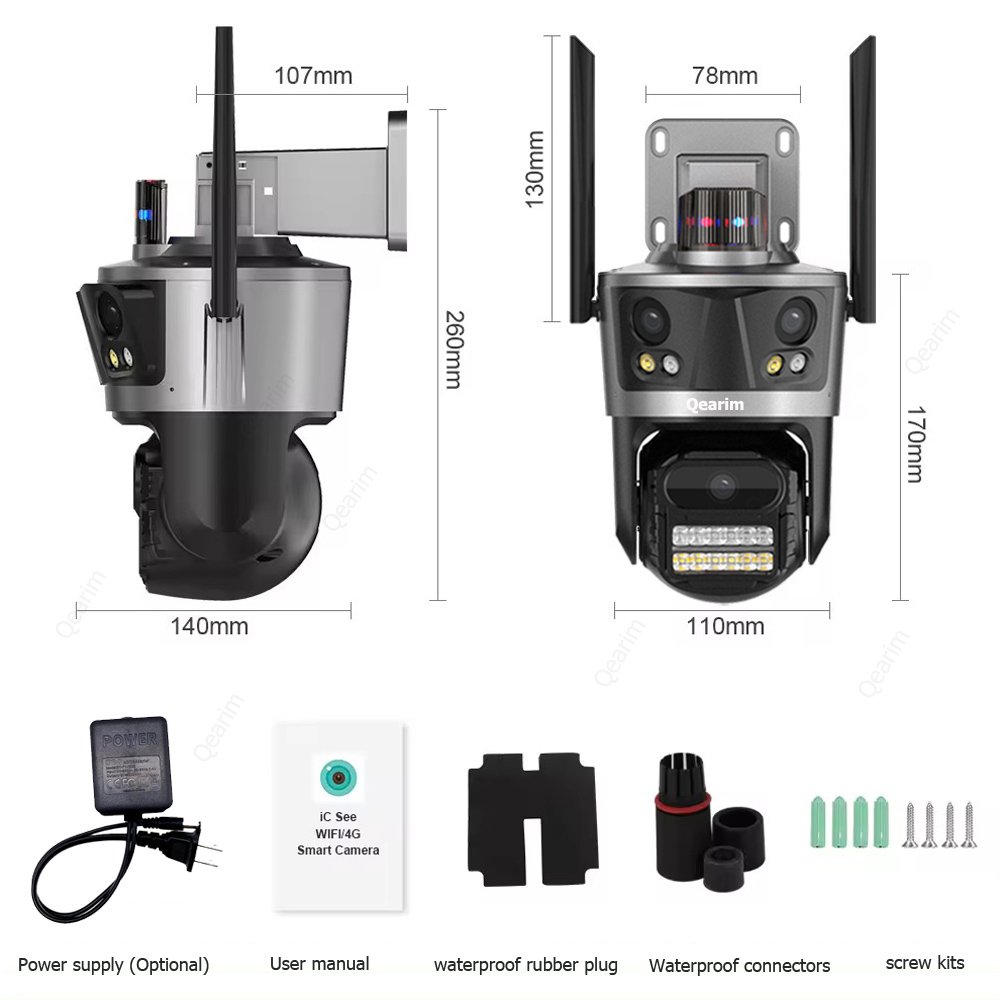 Qearim Factory New 2 CPU dual control Double gun design with 16 dual core diamond lights Three camera gun ball WiFi camera