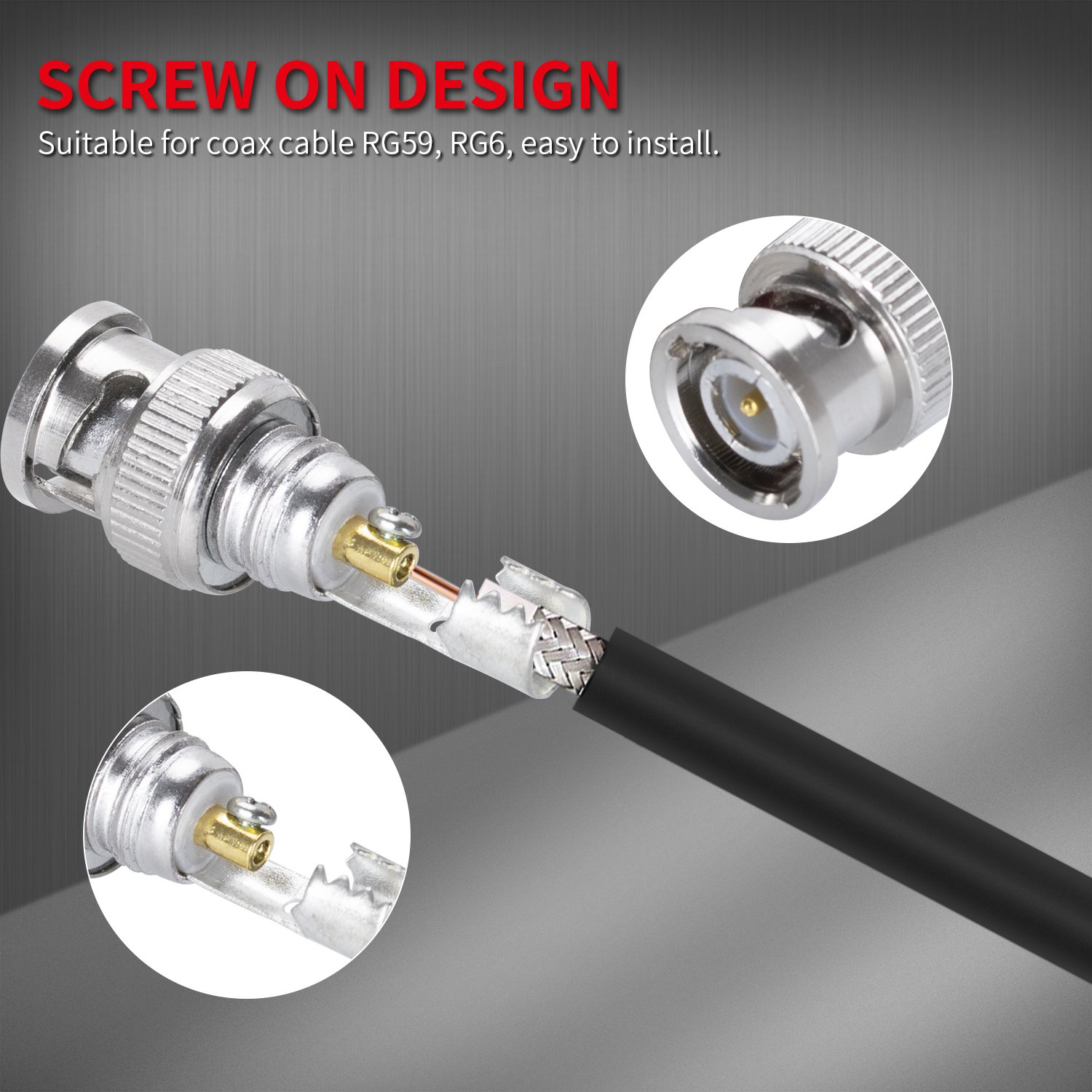 DaierTek CCTV Security Surveillance Camera Male BNC Connectors RG59 RG6 BNC Male Compression Connector Screw On Coaxial Terminal
