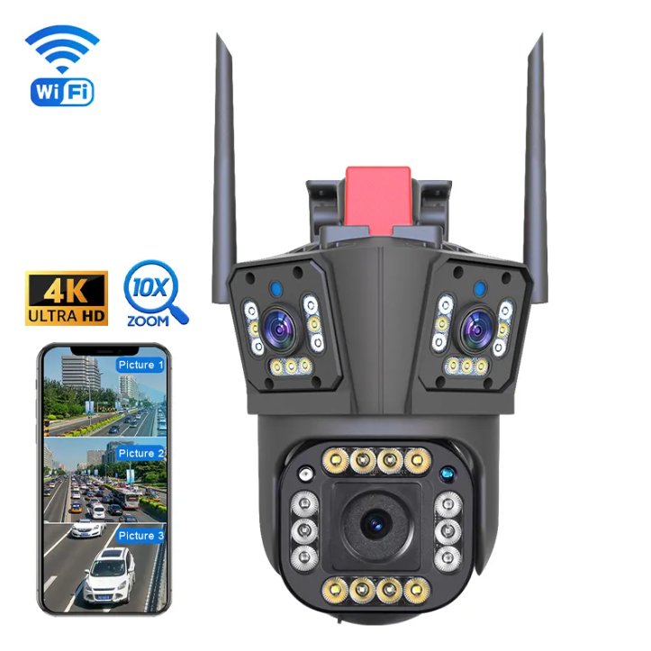 6MP Camera 3 Lens PTZ WiFi Network Compatible Home Outdoor Hopeway App Integrated Real Time Video Monitoring