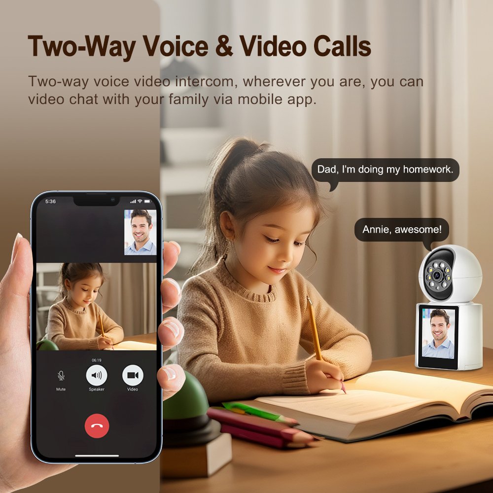 PEGATAH 5MP WIFI2.8inch Screen Baby Monitor Auto Tracking Smart Home Video Intercom Camera CCTV Indoor Night Vision Cloud ICSEE