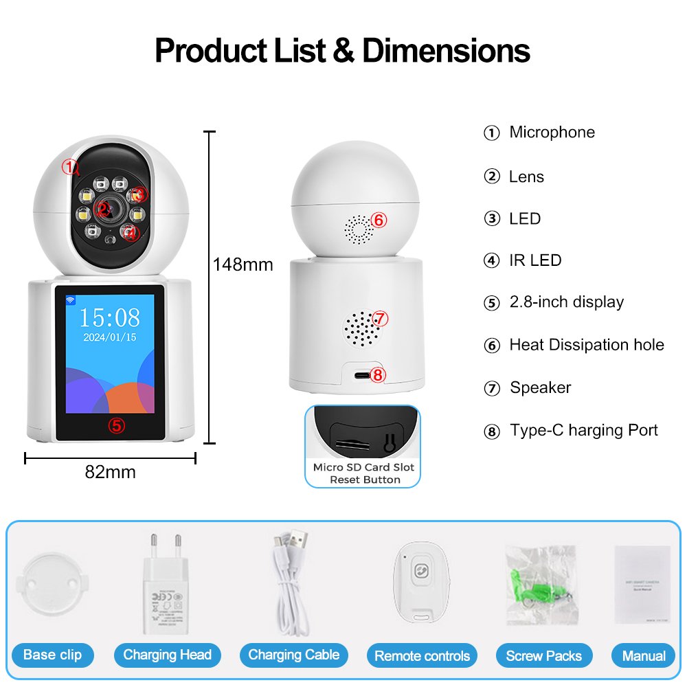 PEGATAH 5MP WIFI2.8inch Screen Baby Monitor Auto Tracking Smart Home Video Intercom Camera CCTV Indoor Night Vision Cloud ICSEE