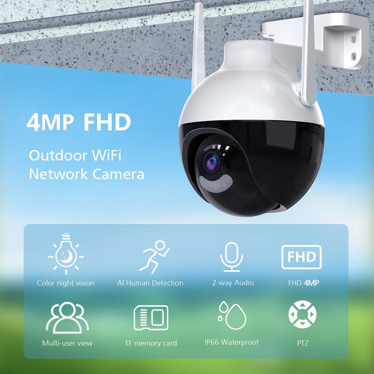 Outdoor 4MP Wireless IP Camera Wifi Speed Dome PTZ Two Way Audio IR Night Vision CCTV Security Network Camera
