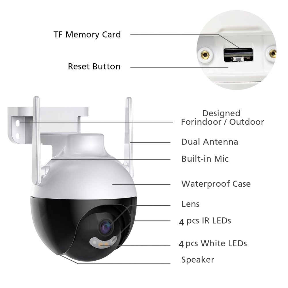 Outdoor 4MP Wireless IP Camera Wifi Speed Dome PTZ Two Way Audio IR Night Vision CCTV Security Network Camera
