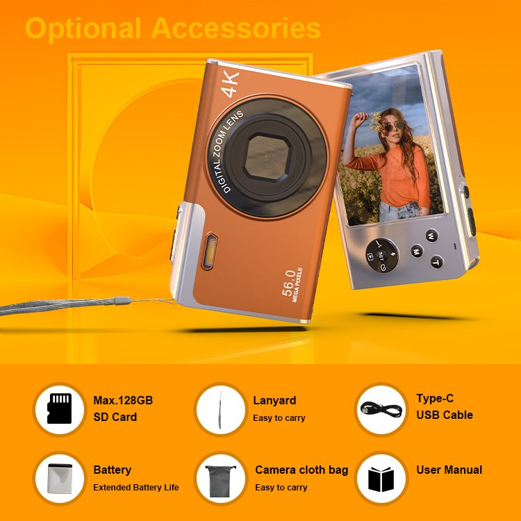 New Appearance Slim Design 4k 56mp 4x Digital Zoom Anti-Shake Vintage Camera Selfie Vlogging Mini Camera For YouTube
