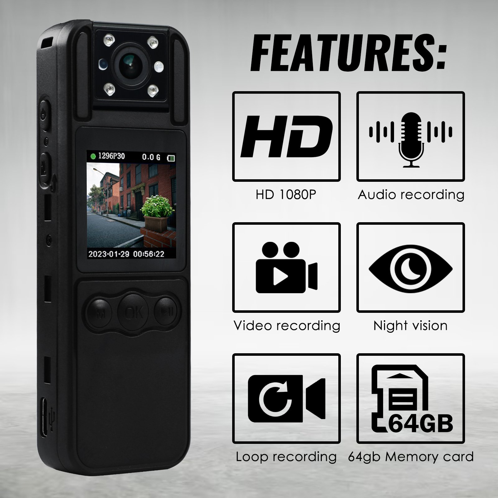 1080P Body Worn Mini Camera Digital Video Recorder Camcorder Video Audio Night Vision Motion Detection Law Enforcement