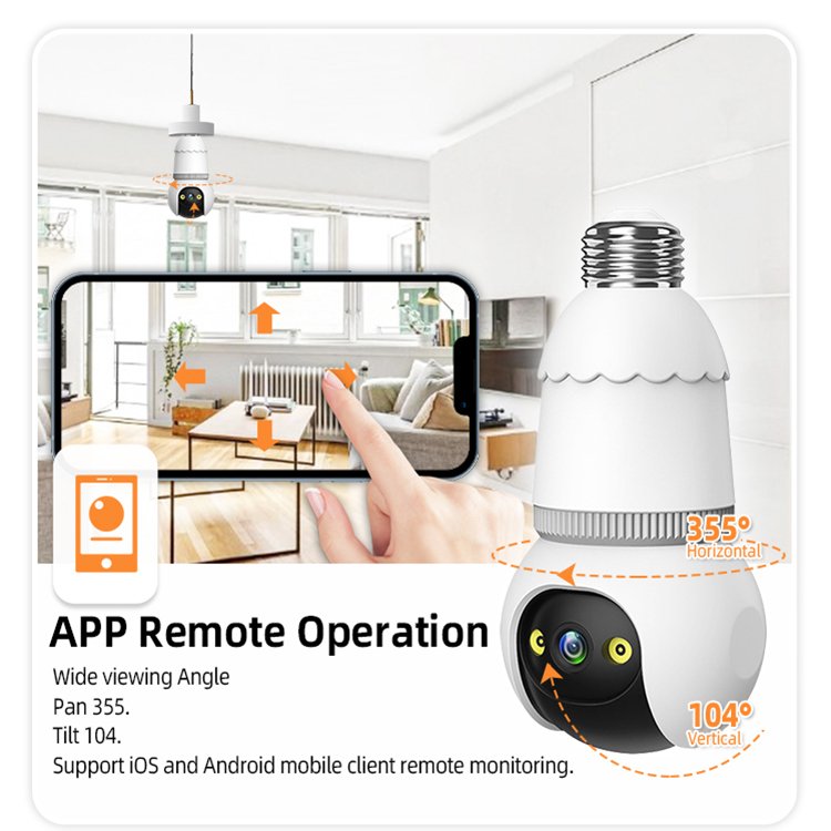 Sound alarm light alarm 2MP panoramic view surveillance camera bulb 360 mini wifi camera home security wireless screw camera