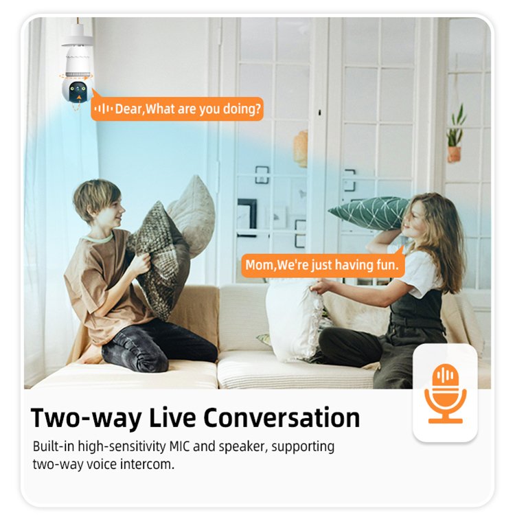Sound alarm light alarm 2MP panoramic view surveillance camera bulb 360 mini wifi camera home security wireless screw camera