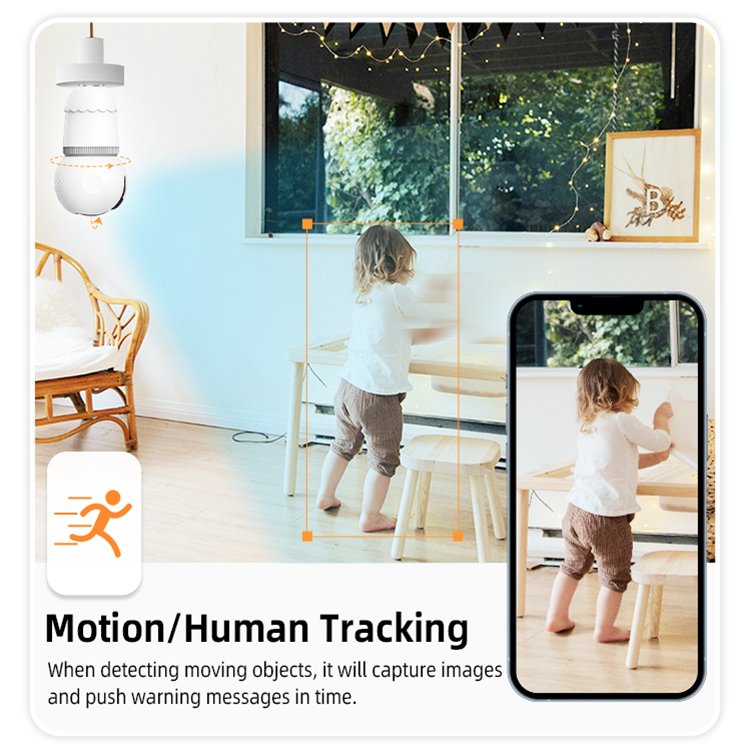Sound alarm light alarm 2MP panoramic view surveillance camera bulb 360 mini wifi camera home security wireless screw camera