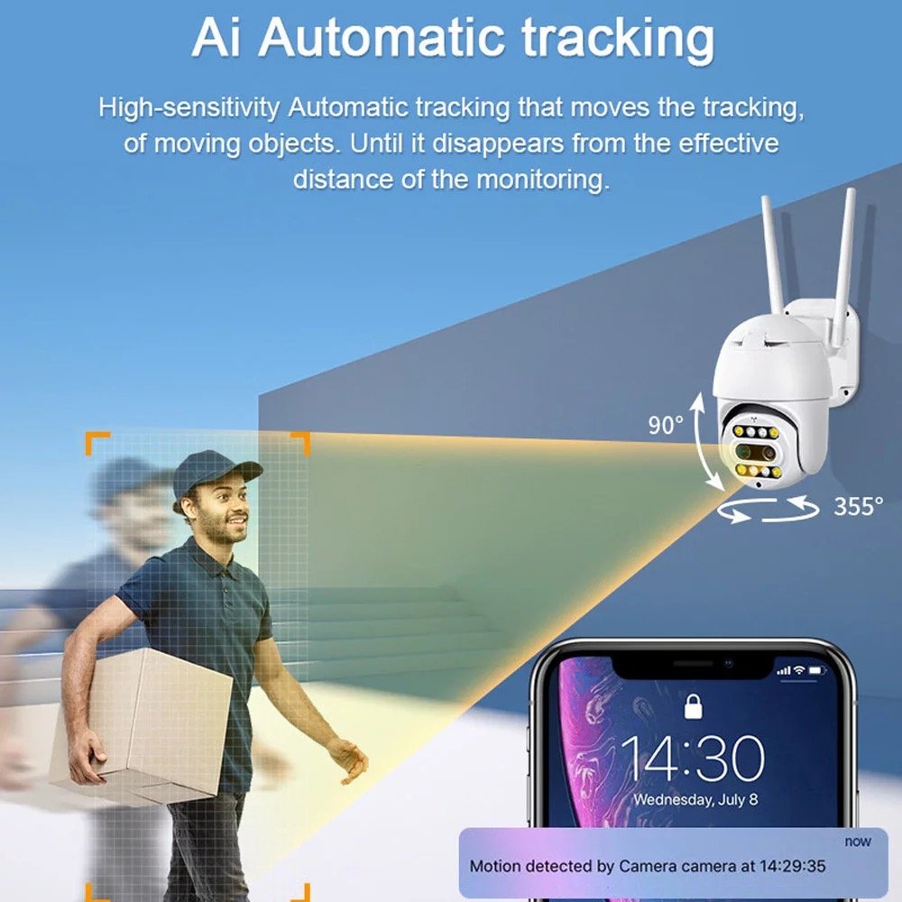 1080P Full HD IP Security Cam Outdoor Wireless Camara IP65 Waterproof PTZ App Control WiFi Camera with Motion detection