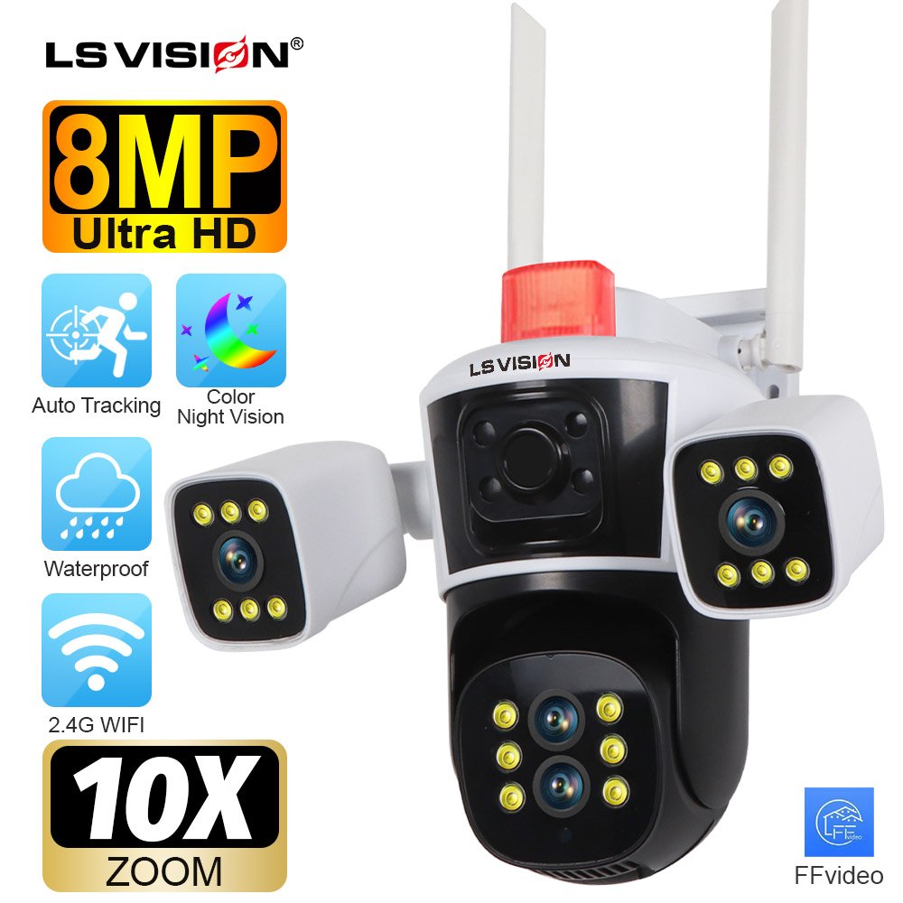 LSVISION 10X zoom wifi camera 3.5 inch cctv kit wireless security cameras network for home