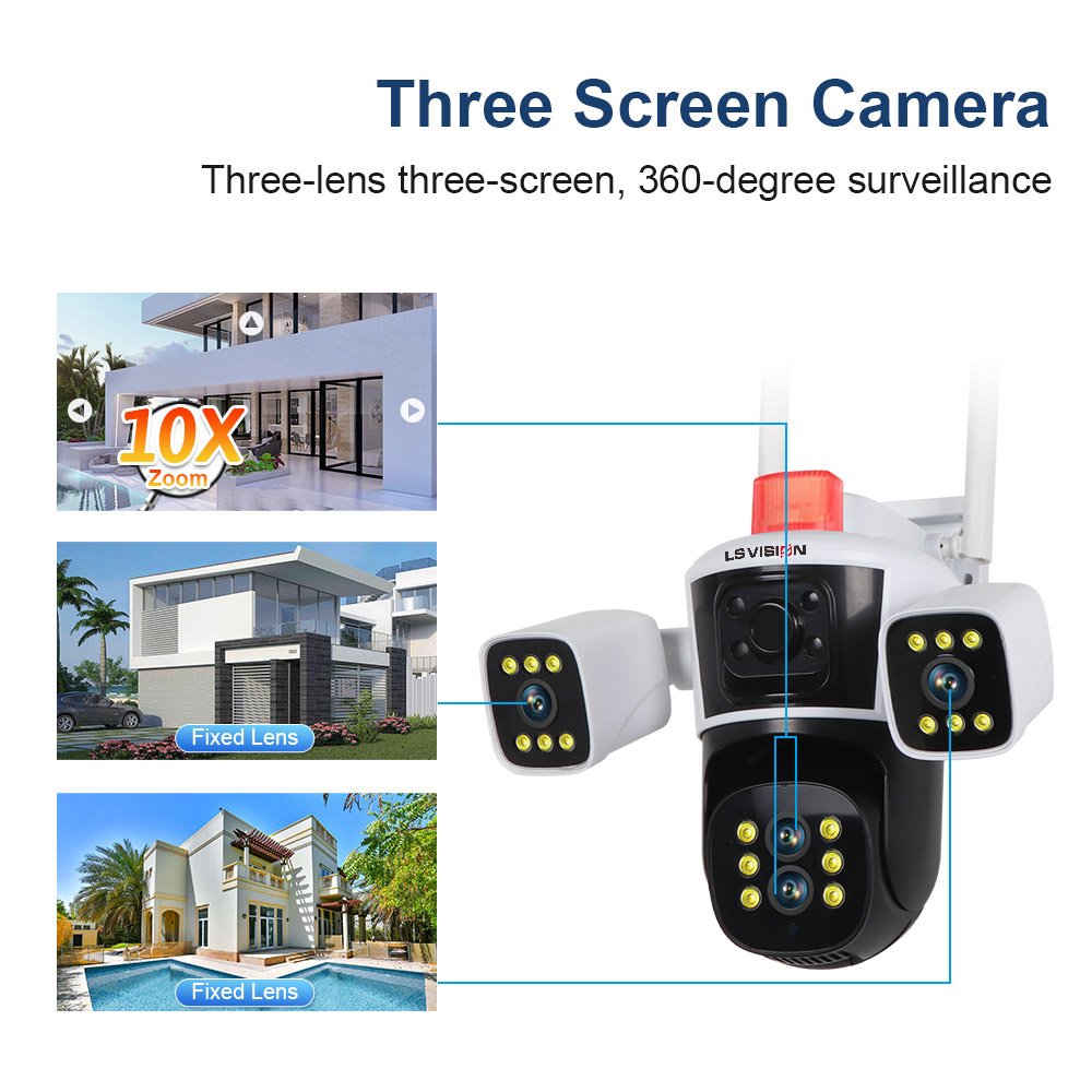LSVISION 10X zoom wifi camera 3.5 inch cctv kit wireless security cameras network for home