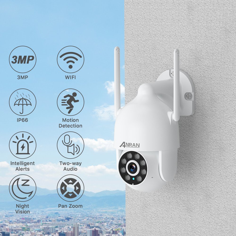 ANRAN Outdoor 3MP Wifi Colorful Infrared Night Vision Smart Wireless PTZ Network IP CCTV Camera Security