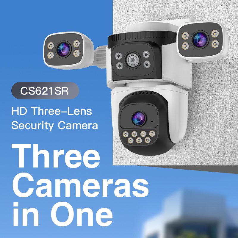 OEM Factory PTZ WiFi Network Smart CCTV Home Security Camera with Three-Lens Auto Tracking Detection Night Vision & CMOS Sensor