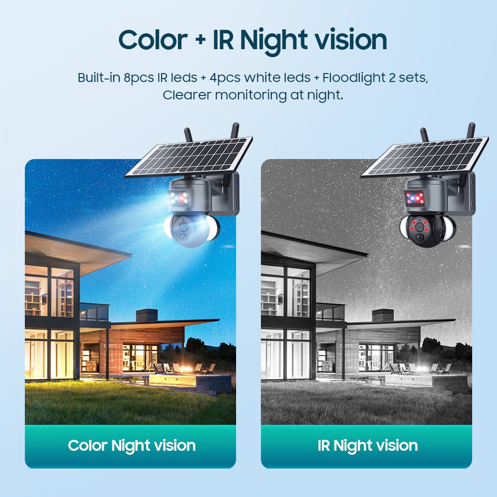4G PTZ Camera Floodlight Alarm 3MP Night Vision Indoor Outdoor Use Solar Battery Powered Wireless Camera