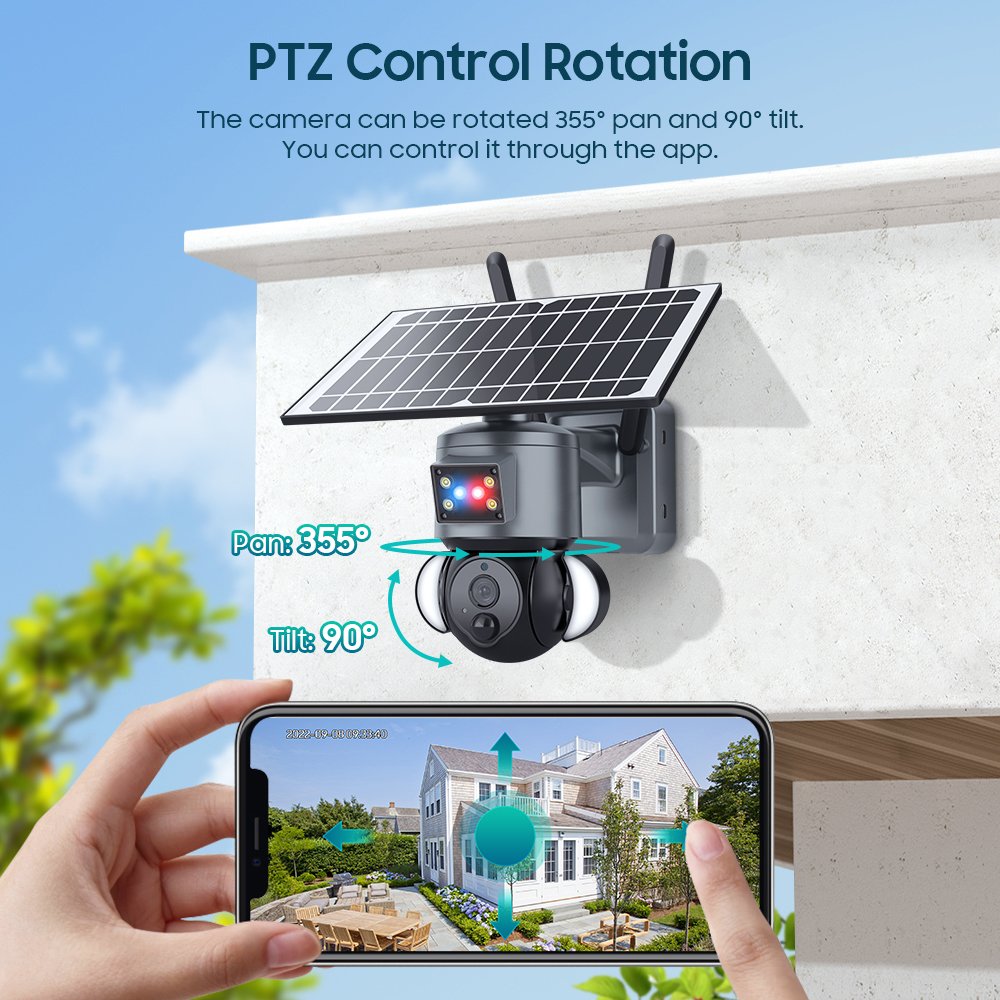 4G PTZ Camera Floodlight Alarm 3MP Night Vision Indoor Outdoor Use Solar Battery Powered Wireless Camera