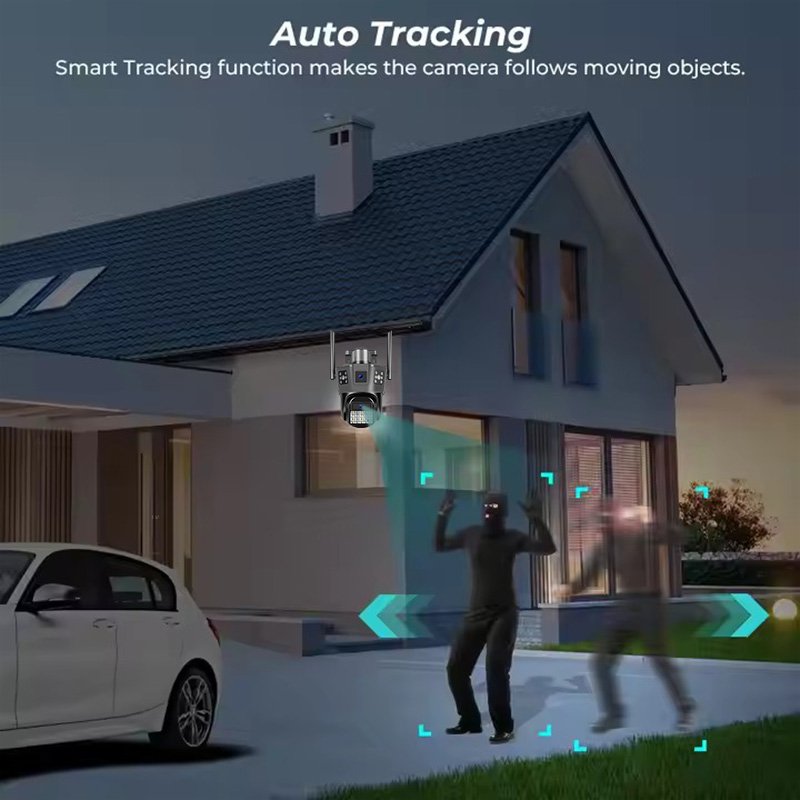 Wistino outdoor dual lens 4G camera AI automatic tracking two way voice smart wireless Wifi security camera