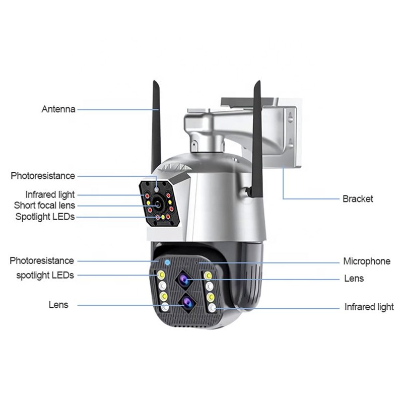 Saikiot WiFi Outdoor Security Camera Double Lens HD 4K UHD Wireless PTZ Auto Tracking Full Color Night Vision IP camera