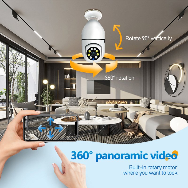 Wide Angle Night Vision Two Way Audio bulb Camera Memory Card Data Storage Options Indoor Security CMOS Sensor Network Camera