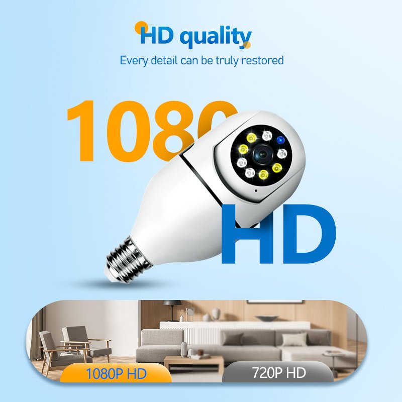 Wide Angle Night Vision Two Way Audio bulb Camera Memory Card Data Storage Options Indoor Security CMOS Sensor Network Camera