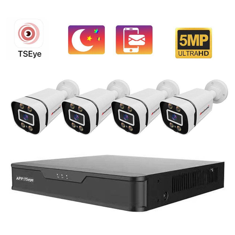 Anxinshi Brand cctv camera system Full Color 1MP 2MP 5MP Bullet Camera 4 Channel with DVR and Cable for outdoor use