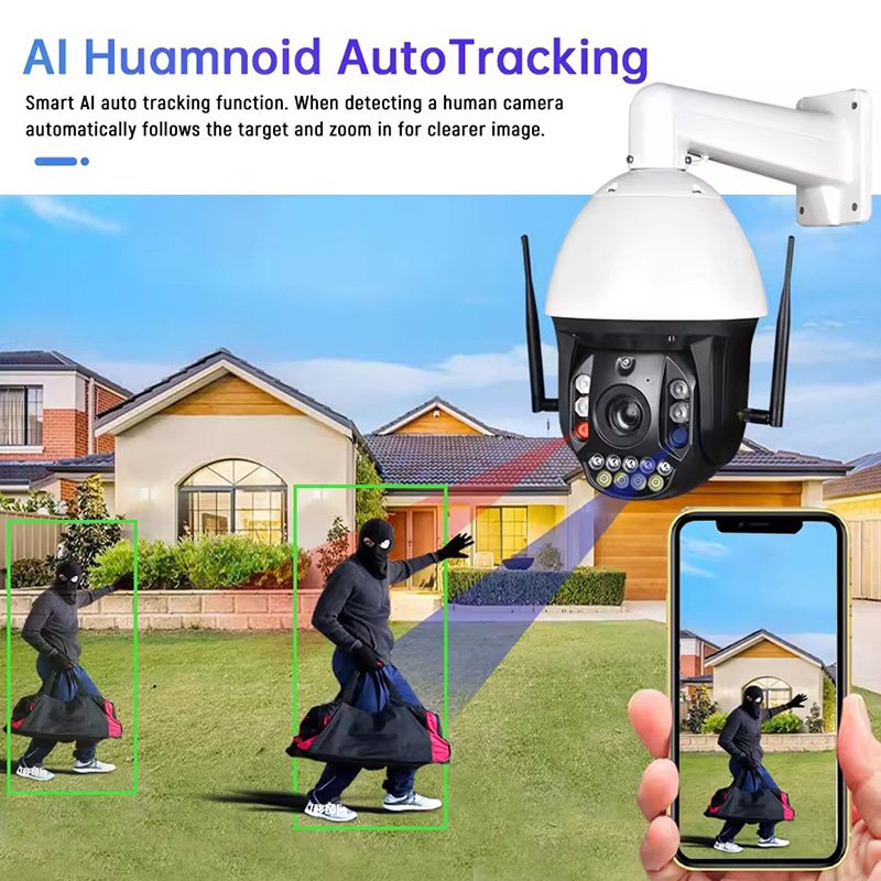 Rscamtom 4K HD 99X zoom network camera color night vision red and blue light alarm cctv security camera