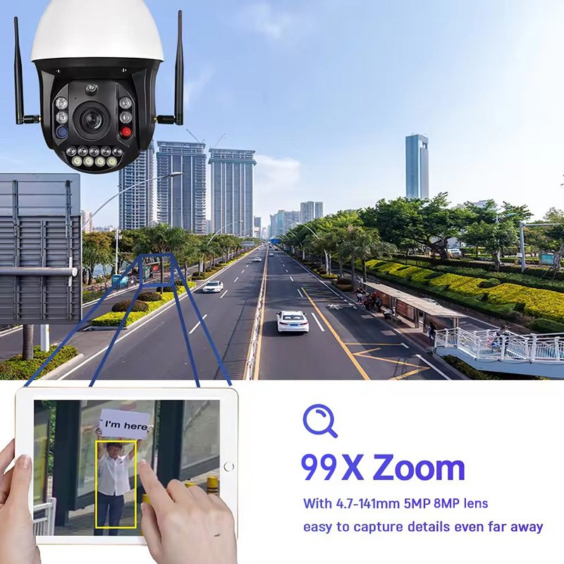 Rscamtom 4K HD 99X zoom network camera color night vision red and blue light alarm cctv security camera