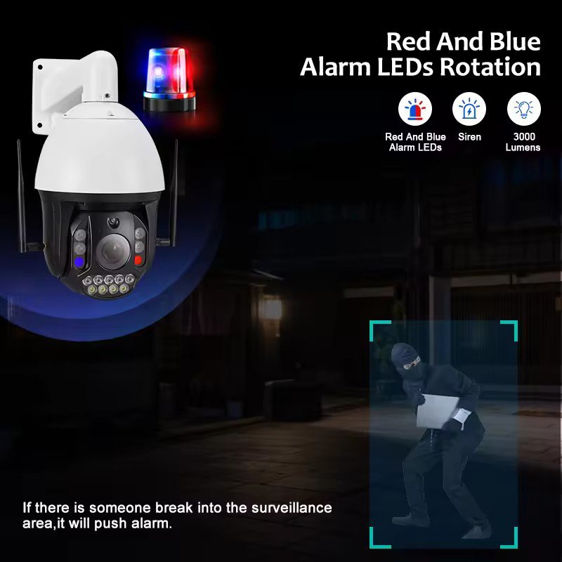 Rscamtom 4K HD 99X zoom network camera color night vision red and blue light alarm cctv security camera