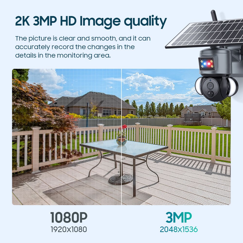 Wifi PTZ Camera Floodlight Alarm 3MP Night Vision Indoor Outdoor Use Solar Battery Powered Wireless Camera